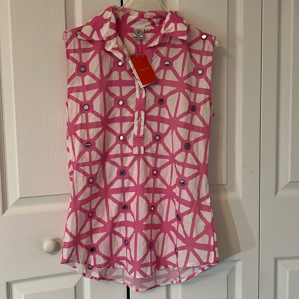 NWT Sheridan French Pink and White Sleeveless Blouse Sz 6 Never Worn